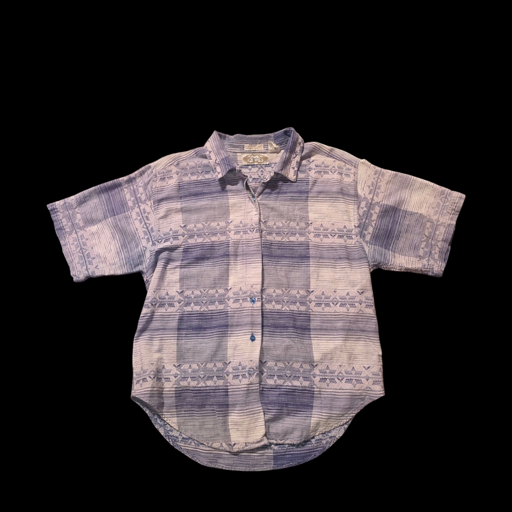 Women's Angelique Vintage Blue Patterned Short Sleeve Shirt